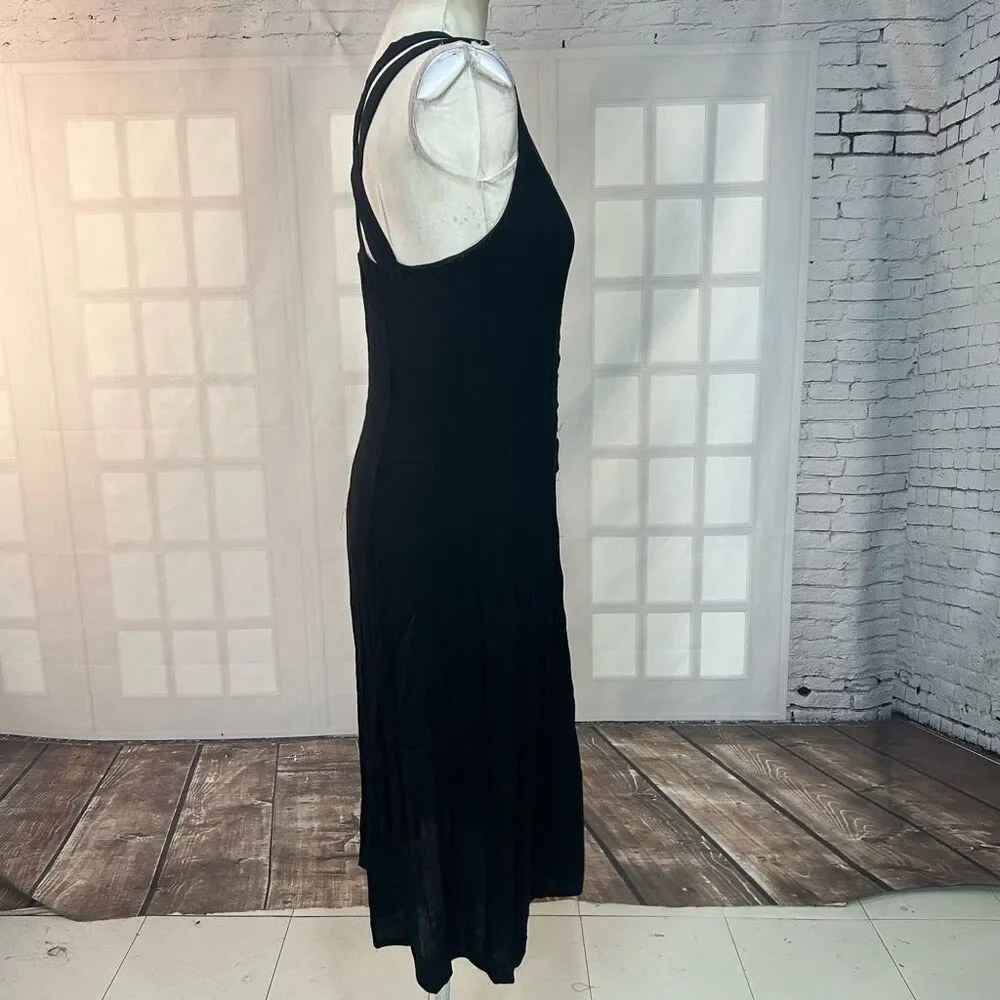 ROW A Black Strappy gold Button Down Midi Dress Size Small - Picture 7 of 10